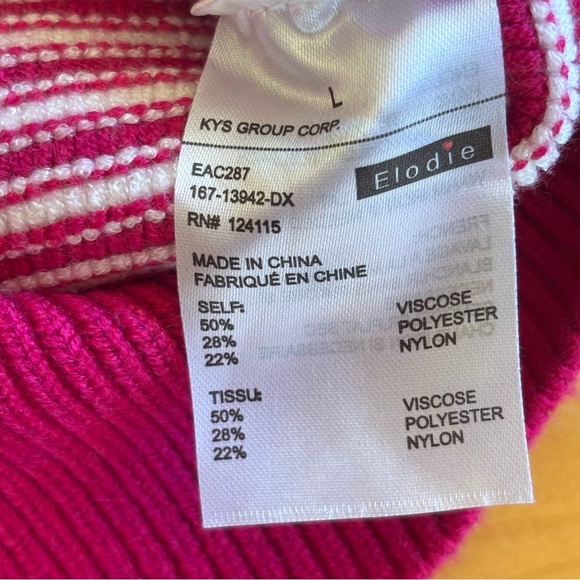 Elodie L NWT fuchsia pink orange and white striped crewneck sweater - Picture 5 of 10